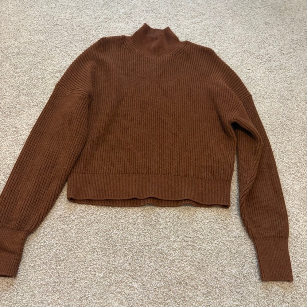J.Crew Ribbed Turtleneck Sweater Stretch Yarn Womens S Brown Minimalist Cozy